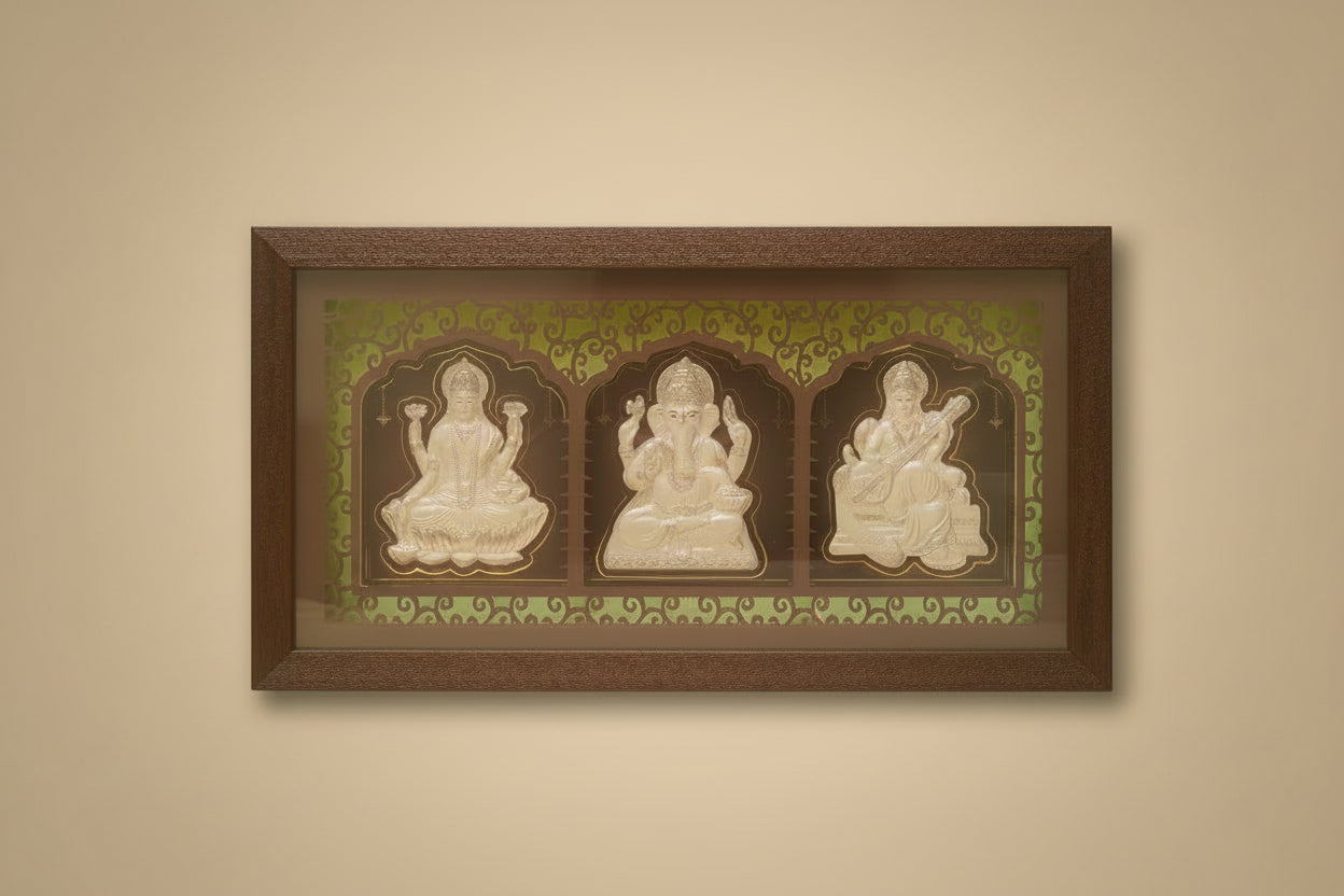 pure silver Lakshmi Ganesha Saraswati frame