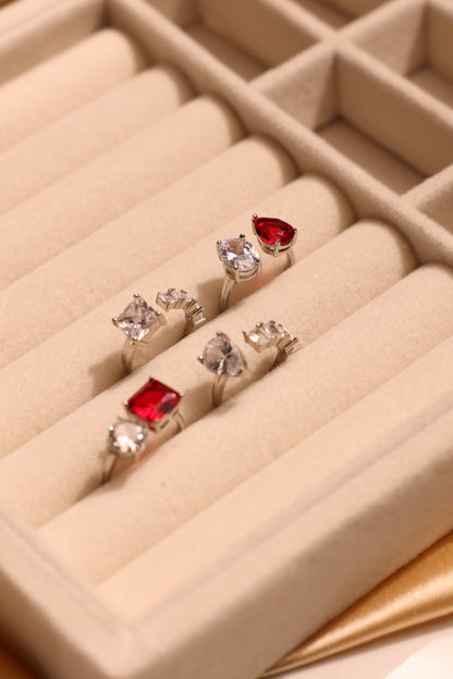 Scarlet Drop Rouge Adjustable Silver Ring for Women (925 Sterling Silver)