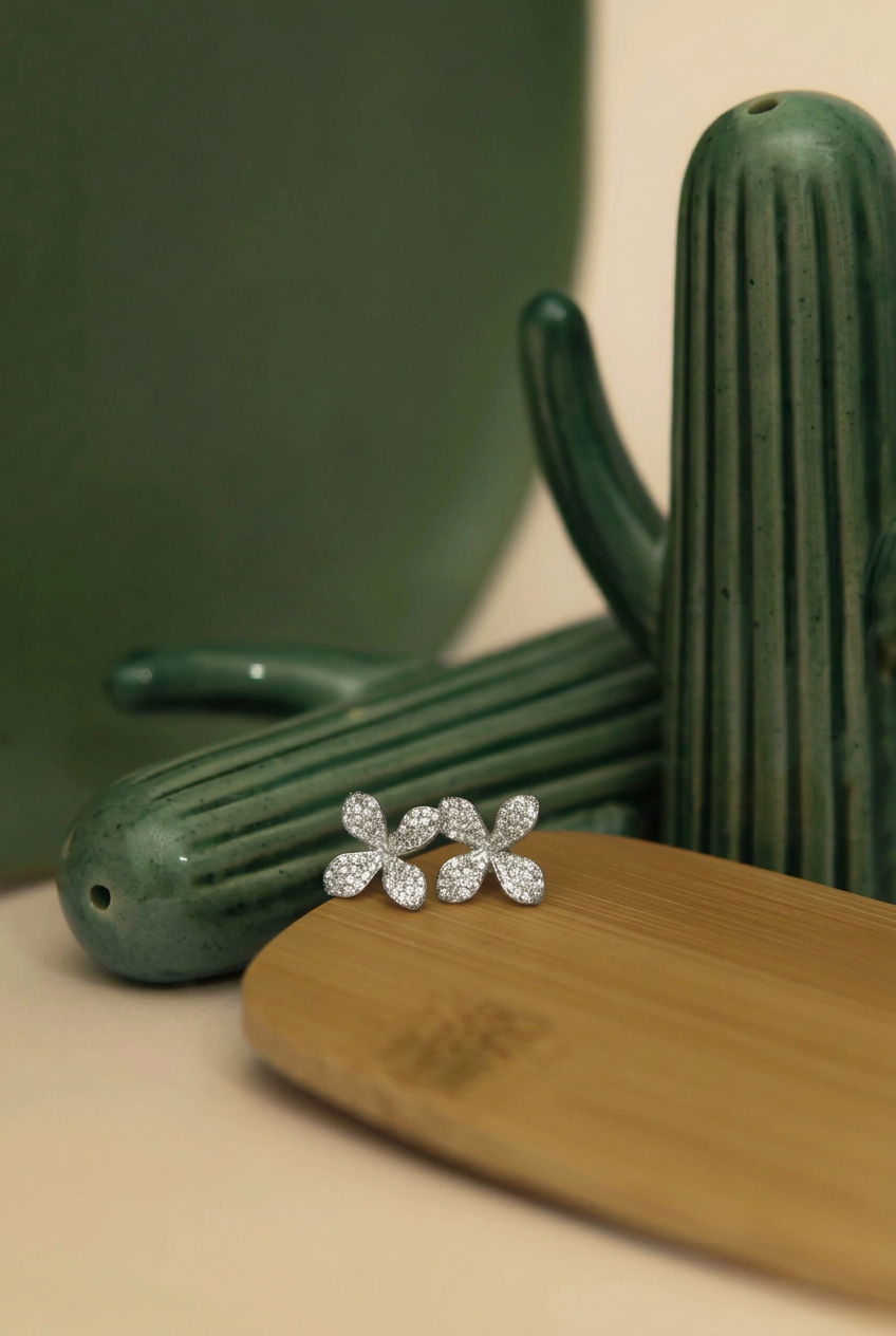 Flora Spark Flower Silver Earrings for Women (925 Sterling Silver)