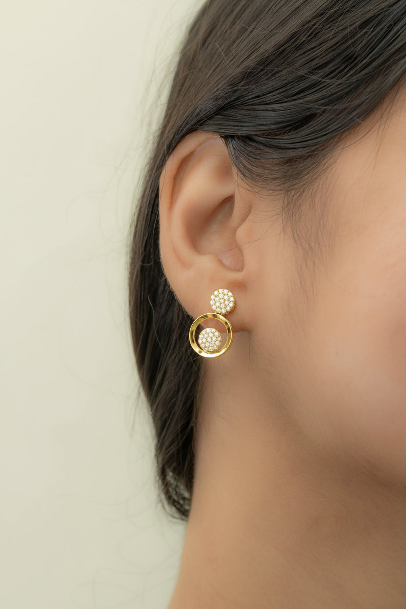 Halo Drop Gold Plated Earrings (925 Sterling Silver Base)