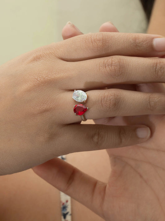 Scarlet Drop Rouge Adjustable Silver Ring for Women (925 Sterling Silver)