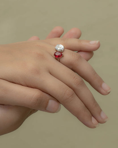 Scarlet Drop Rouge Adjustable Silver Ring for Women (925 Sterling Silver)