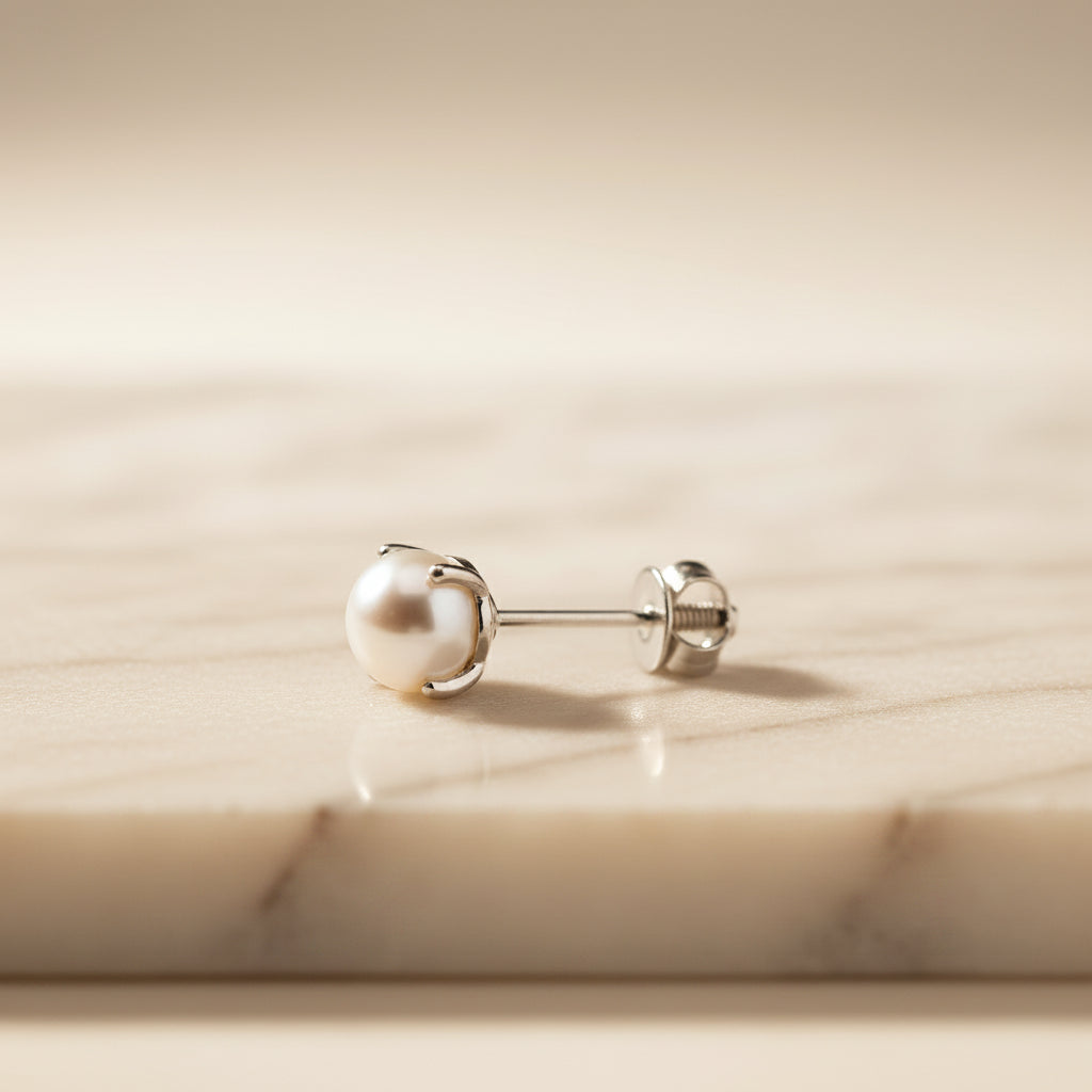 Pearl Core Stud Earrings in Sterling Silver (925 Silver, Unisex)
