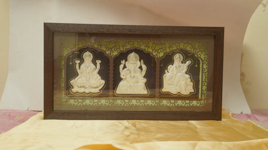 pure silver Lakshmi Ganesha Saraswati frame